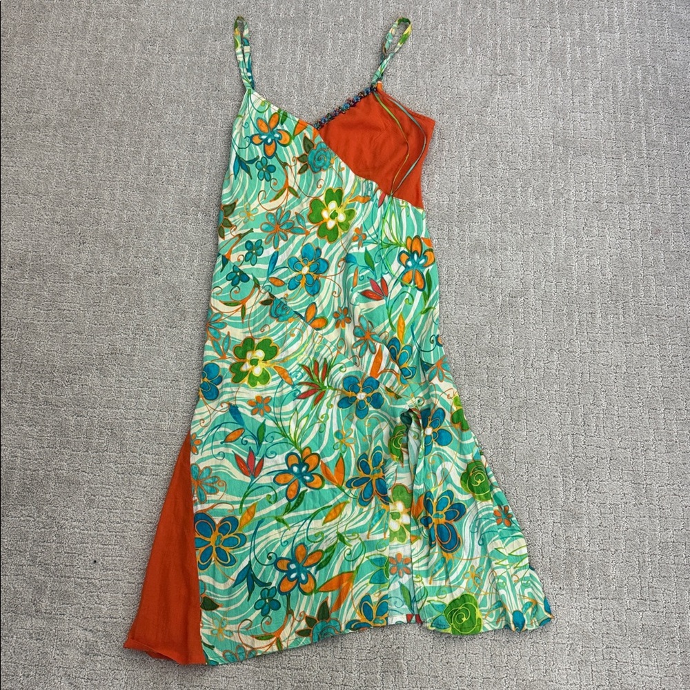 Jams World Vintage“peace flower” Colorful Midi Dress Orange blue flower tank